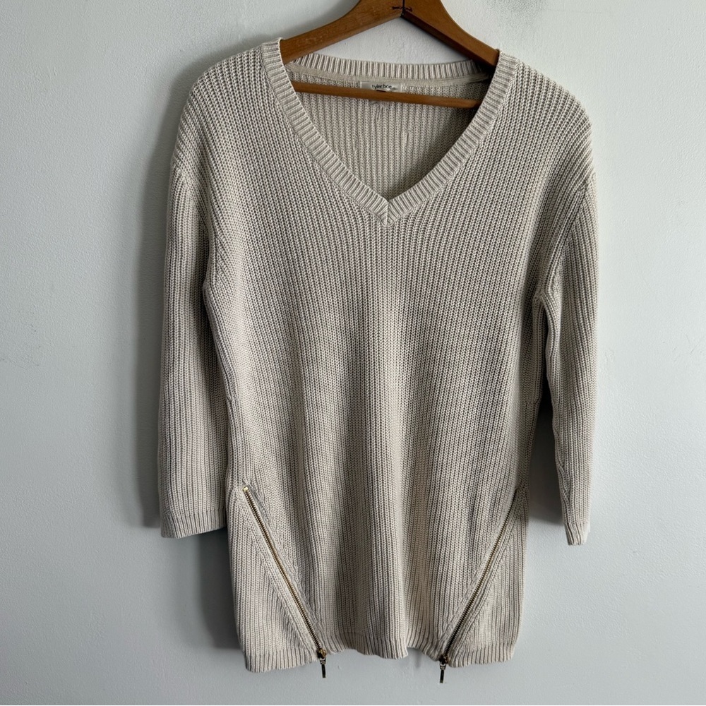 Tyler Boe Mineral Wash Shaker 3/4 Sleeve Sweater Beige Size Medium